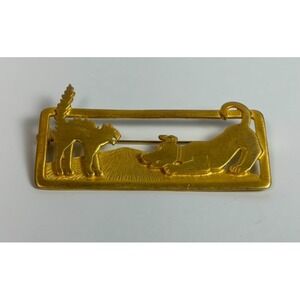 Brooch Dog Cat Vintage J Jonette Gold Tone Detailed Playful Piece